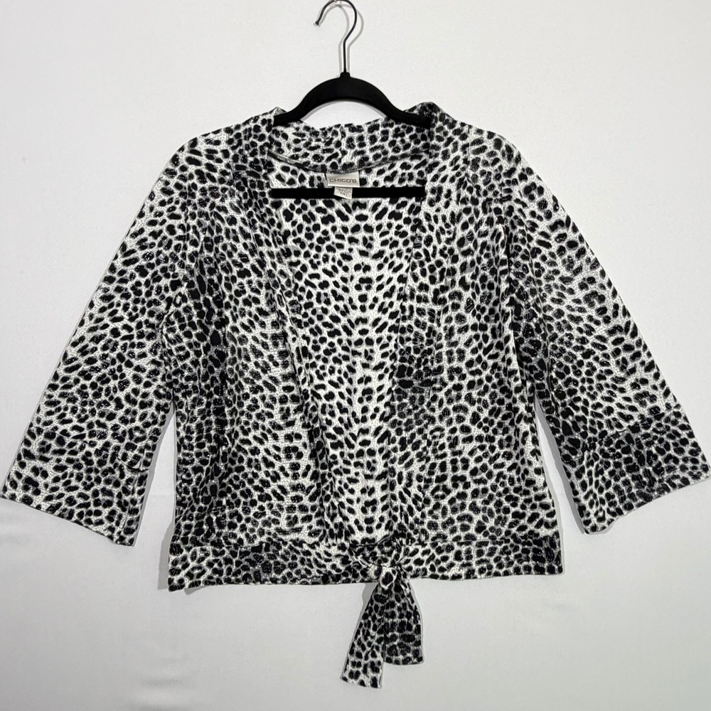 Chicos Cardigan Jacket 1 M Black White Leopard Shrug Indie Sleaze Mob Wife